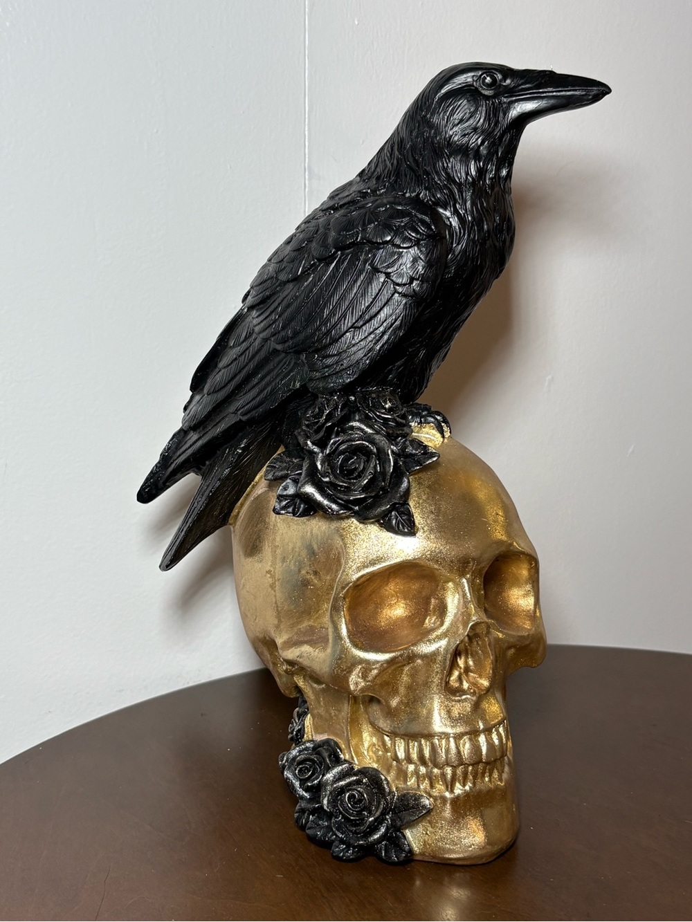 Tahari Gold Skull with Black Raven and Rose Accents